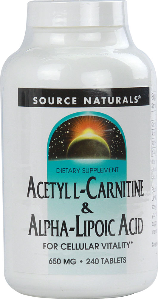Source Naturals Ацетил L-карнитин и альфа-липоевая кислота — 650 мг — 240 таблеток Source Naturals