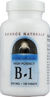 B-1 Высокой мощности - 500 мг - 100 таблеток - Source Naturals Source Naturals