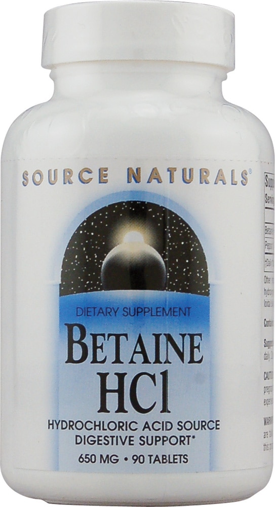 Бетаин HCl — 650 мг — 90 таблеток Source Naturals