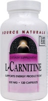 L-Carnitine -- 500 mg - 120 Capsules (Капсулы) Source Naturals