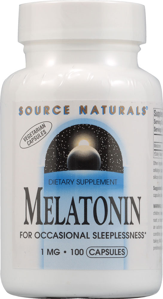 Melatonin -- 1 mg - 100 Vegetarian Capsules (Вегетарианские капсулы) Source Naturals