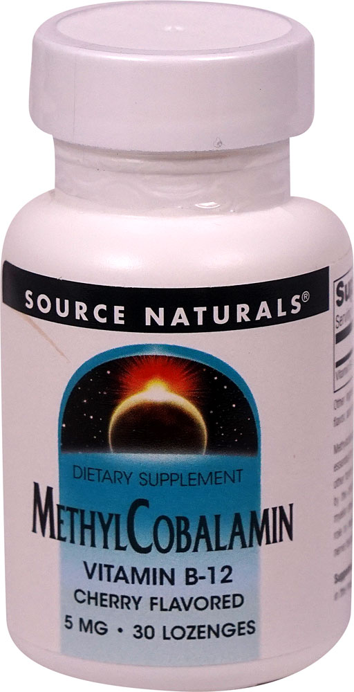 Methylcobalamin Vitamin B-12 Cherry -- 5 mg - 30 Lozenges (Пастилки) Source Naturals