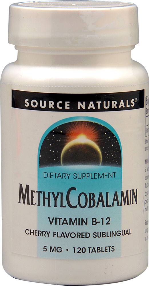 Source Naturals Метилкобаламин, витамин B12, вишня, 5 мг, 120 леденцов Source Naturals