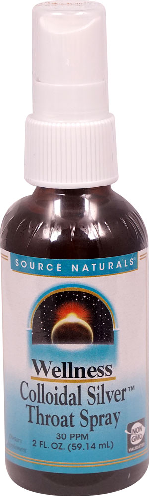 Wellness Colloidal Silver™ Throat Spray (Спрей) -- 30 ppm - 2 fl oz (Жидкие унции) Source Naturals