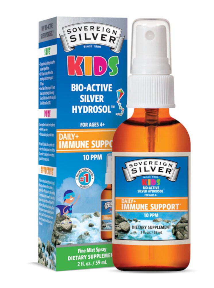 Sovereign Silver Bio-Active Silver Hydrosol™ для детей Ежедневная поддержка иммунитета Тонкий аэрозольный спрей -- 10 частей на миллион - 2 жидких унции Sovereign Silver