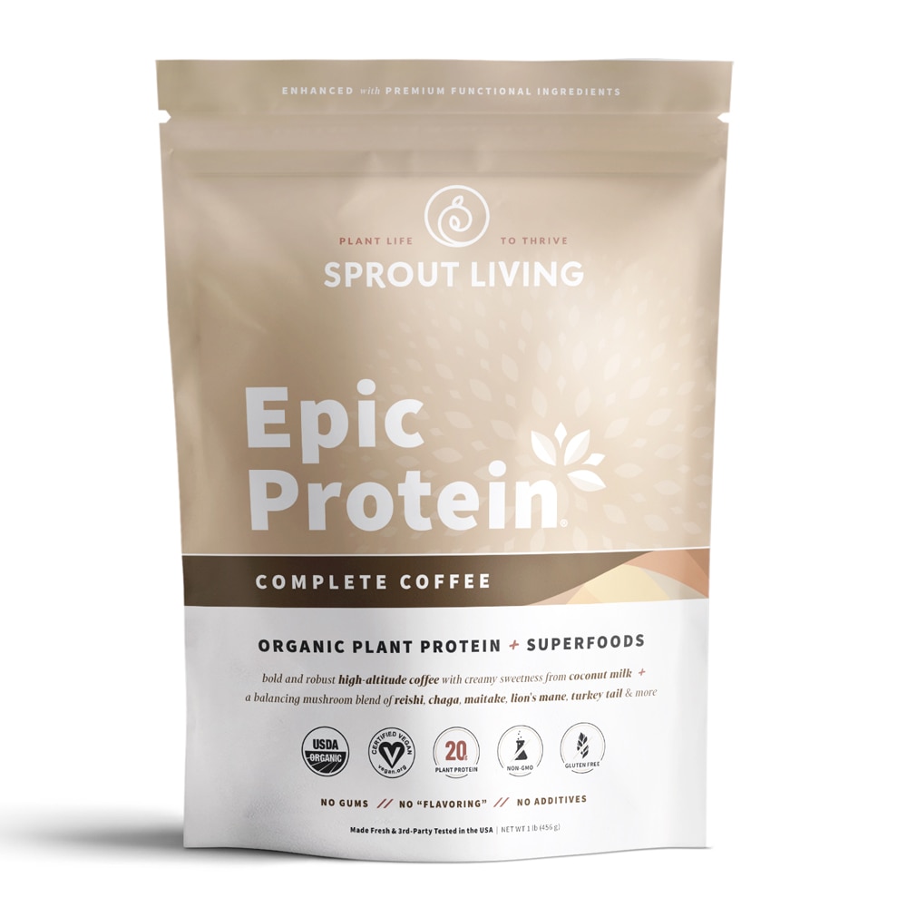 Epic Protein, Органический растительный белок и Суперфуды, Кофе - 454г - Sprout Living Sprout Living