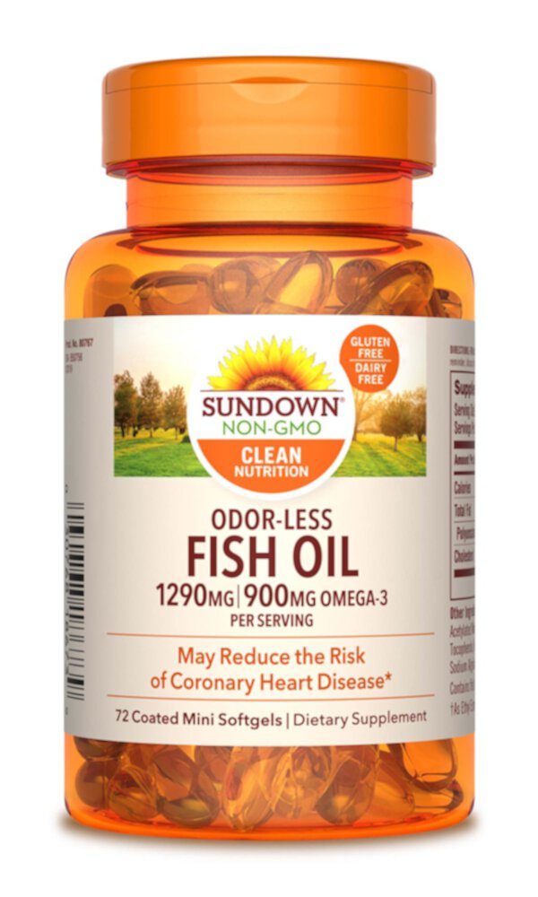 Рыбий жир омега-3 без запаха Sundown Naturals -- 1290 мг -- 60 мягких таблеток с покрытием Sundown Naturals