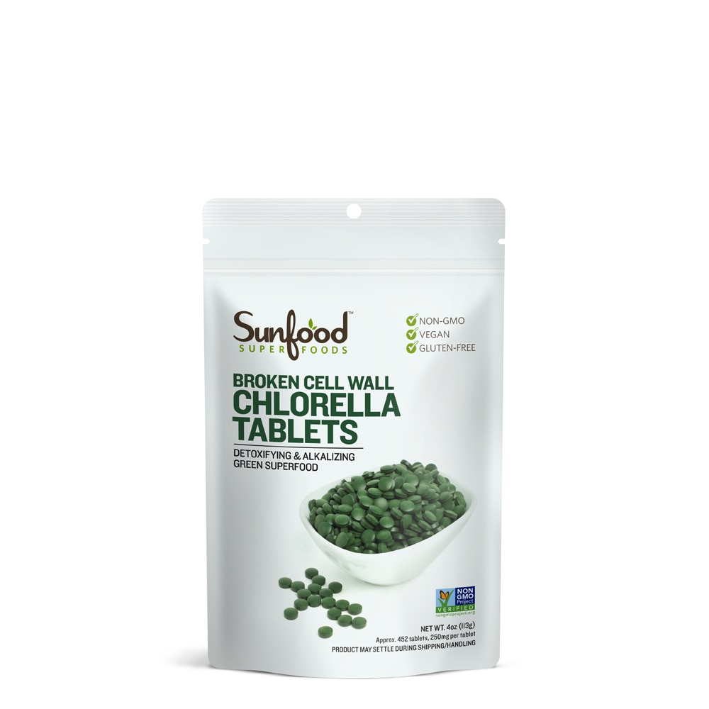 SunFood Broken Cell Wall Chlorella Tablets – 4 унции (прибл. 452 таблетки) Sunfood