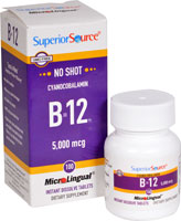 No Shot B-12 -- 5000 mcg - 100 MicroLingual® Tablets (Таблетки) Superior Source