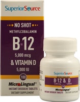 No Shot B-12 5000 mcg & Vitamin D 5000 IU -- 100 Instant Dissolve Tablets (Таблетки) Superior Source