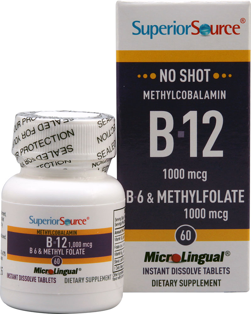 No Shot B-12 B-6 & Methylfolate -- 60 MicroLingual Tablets (Таблетки) Superior Source