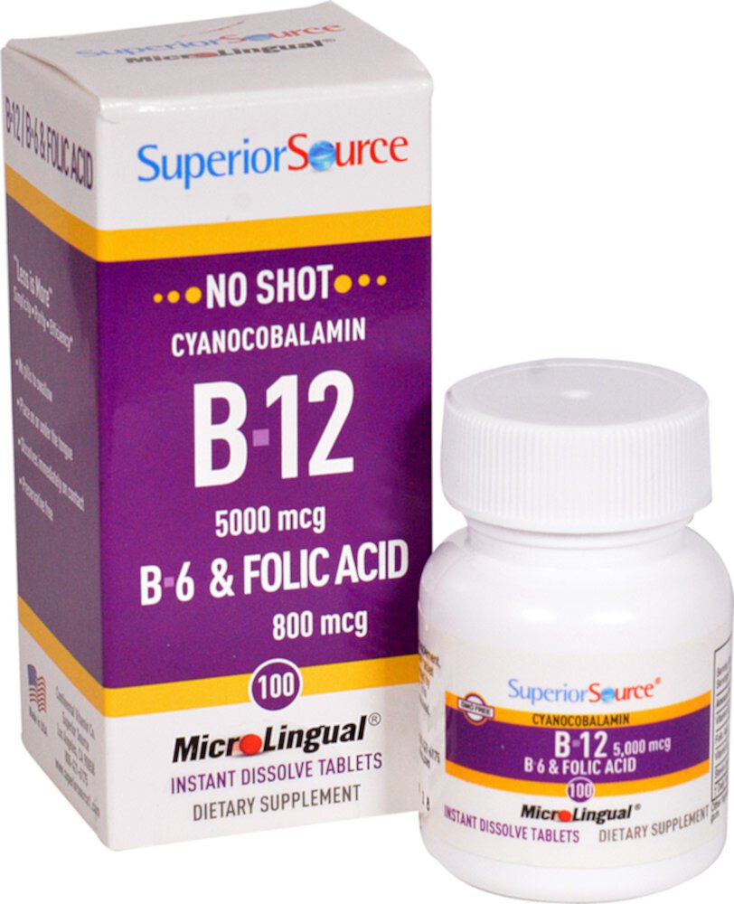 No Shot B-12 B-6 & Folic Acid -- 100 MicroLingual® Tablets (Таблетки) Superior Source