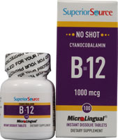 No Shot B-12 Cyanocobalamin -- 1000 mcg - 100 Instant Dissolve Tablets (Таблетки) Superior Source