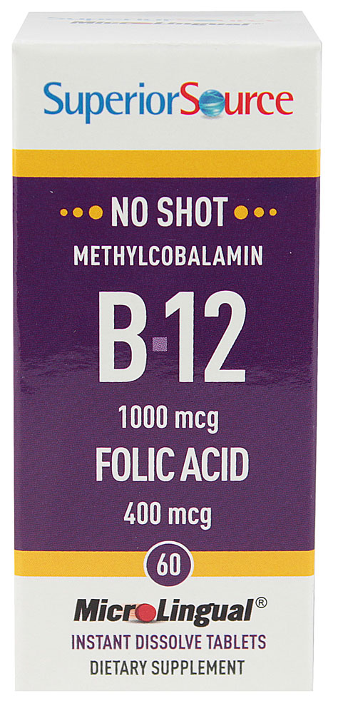 No Shot B12 with Folic Acid -- 60 MicroLingual Tablets (Таблетки) Superior Source