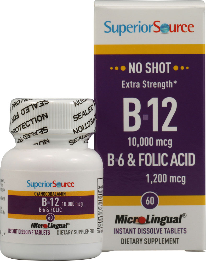 No Shot Extra Strength B12 and B6 and Folic Acid -- 60 Instant Dissolve Tablets (Таблетки) Superior Source