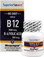 No Shot Triple B12 3000 mcg B6-Folic Acid 800 mcg -- 60 Instant Dissolve Tablets (Таблетки) Superior Source