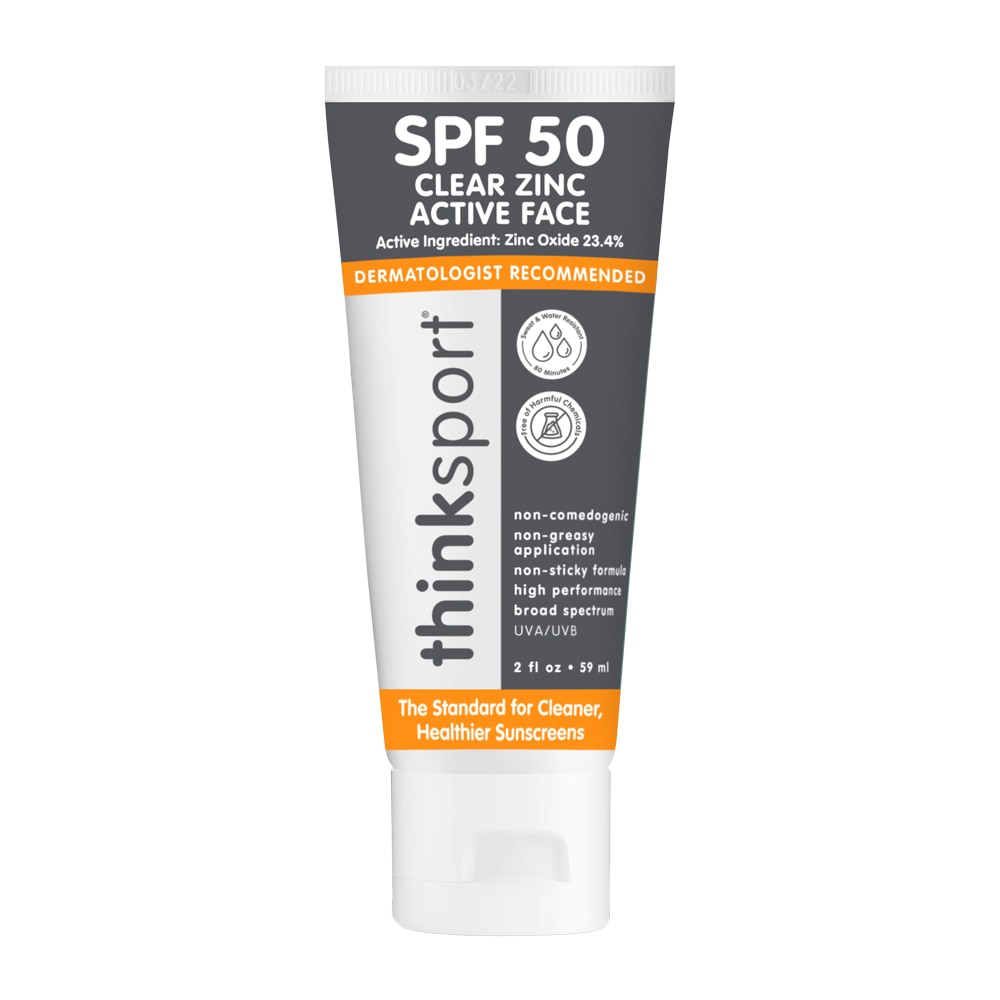 Thinksport Clear Zinc Active Солнцезащитный крем для лица SPF 50 — 3 жидких унции Thinksport