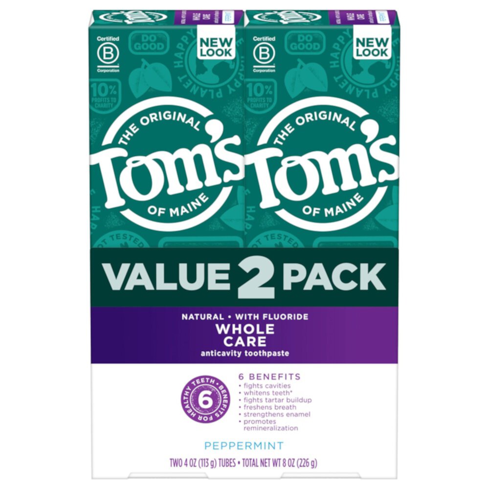 Tom's of Maine Anticavity Toothpaste Whole Care Peppermint - 4 унции каждая / упаковка из 2 шт. Tom's of Maine