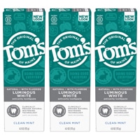 Tom's of Maine Luminous White Toothpaste Clean Mint — 4 унции каждая / упаковка из 3 шт. Tom's of Maine