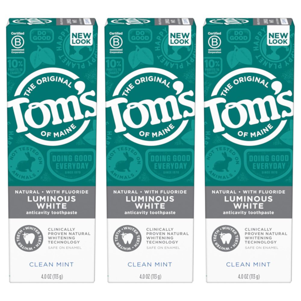 Tom's of Maine Luminous White Toothpaste Clean Mint — 4 унции каждая / упаковка из 3 шт. Tom's of Maine