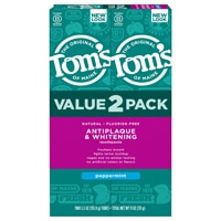 Tom's of Maine Natural без фтора против зубного налета &amp; Отбеливающая зубная паста с перечной мятой — 5,5 унции каждая / упаковка из 2 шт. Tom's of Maine