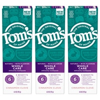 Зубная паста Tom's of Maine Whole Care Anticavity Cinnamon Clove — 4 унции каждая / упаковка из 3 шт. Tom's of Maine