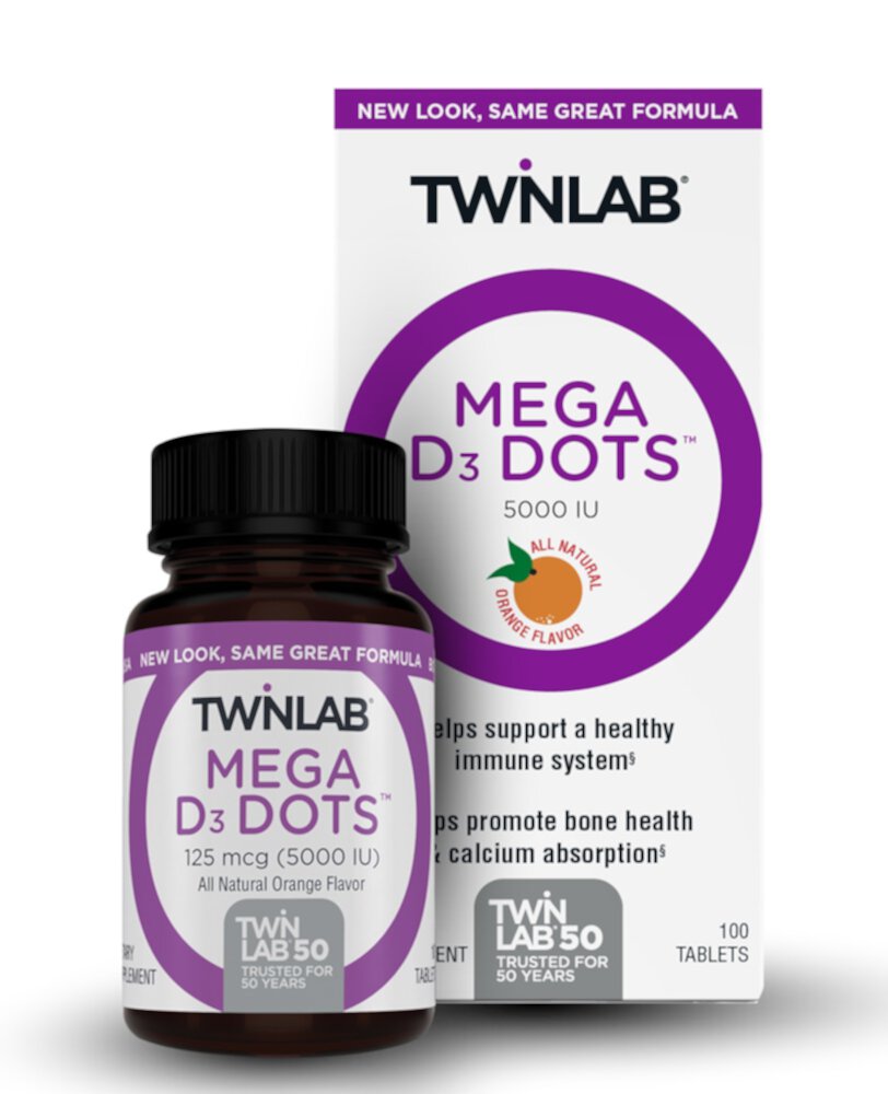 Twinlab Mega D3 Dots™ Tangerine -- 5000 МЕ - 100 таблеток Twinlab