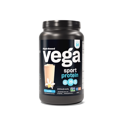 Баночка с порошком спортивного протеина — сертифицирована NSF для спортивной ванили — 14 порций Vega