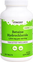 Бетаина гидрохлорид — 1200 мг на порцию — 250 таблеток. Vitacost