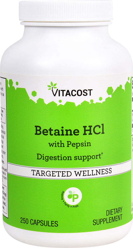 Betaine HCl с пепсином - 250 капсул - Vitacost Vitacost
