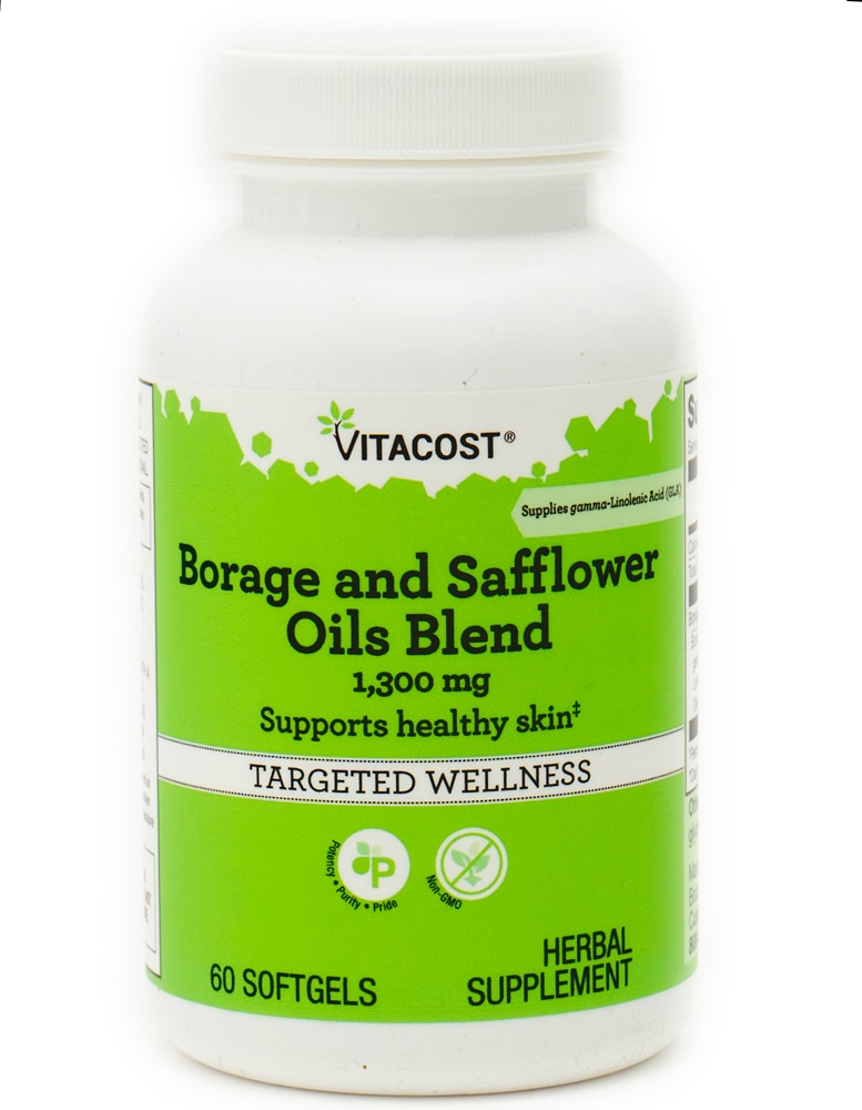 Borage and Safflower Oils Blend with GLA -- 1300 mg - 60 Softgels (Мягкие капсулы) Vitacost