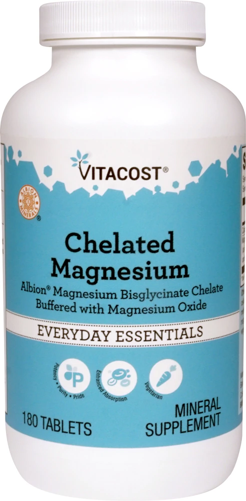 Chelated Magnesium - Albion Magnesium Bisglycinate Chelate Buffered with Magnesium Oxide -- 180 Tablets (Таблетки) Vitacost