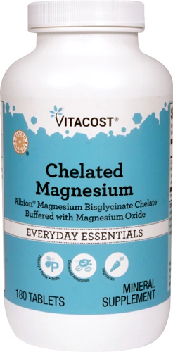 Chelated Magnesium - Albion Magnesium Bisglycinate Chelate Buffered with Magnesium Oxide -- 180 Tablets (Таблетки) Vitacost