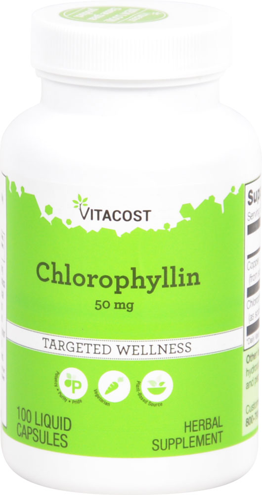 Хлорофиллин - 50 мг - 100 жидких капсул - Vitacost Vitacost