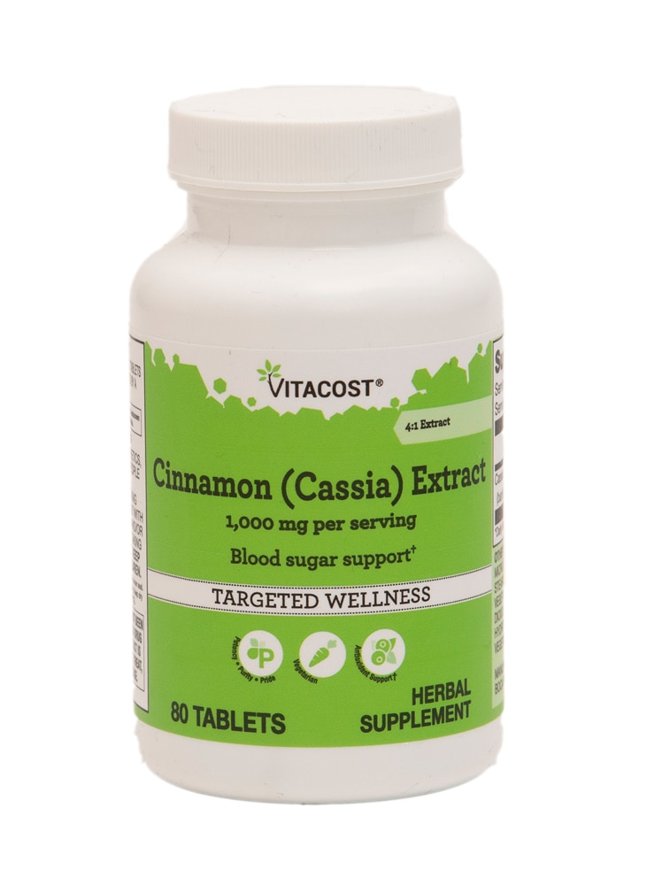 Cinnamon (Cassia) Extract -- 1000 mg per serving - 80 Tablets (Таблетки) Vitacost