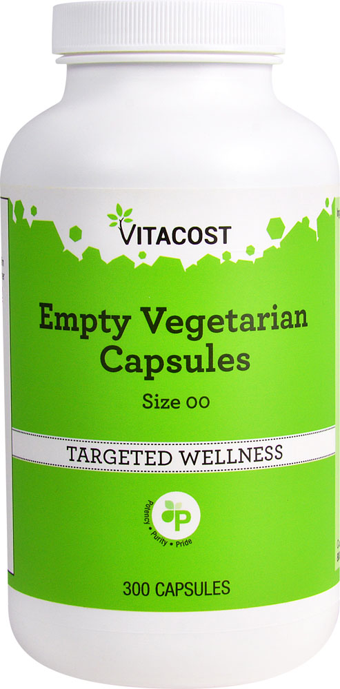 Пустые вегетарианские капсулы Vitacost, размер 00 - 300 капсул Vitacost