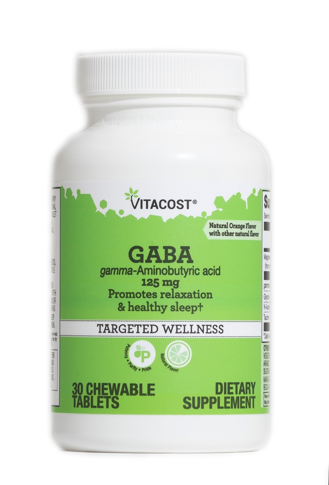 GABA Gamma - Aminobutyric Acid Orange Flavor -- 125 mg - 30 Chewable Tablets (Жевательные таблетки) Vitacost