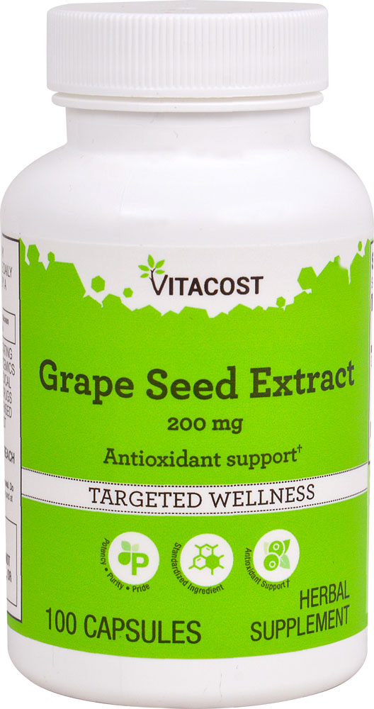 Экстракт виноградных косточек Vitacost — 200 мг — 100 капсул Vitacost