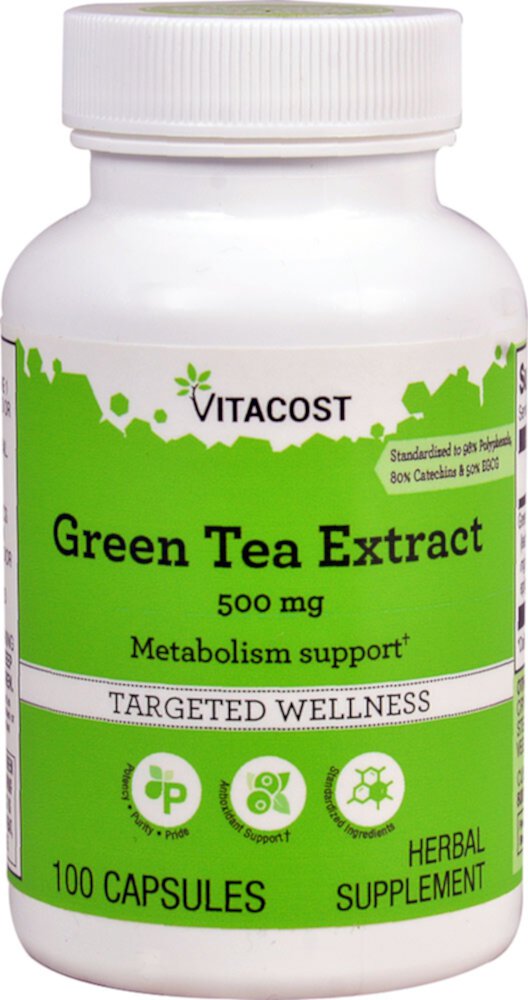 Экстракт зеленого чая Vitacost - стандартизированный - 500 мг - 100 капсул Vitacost