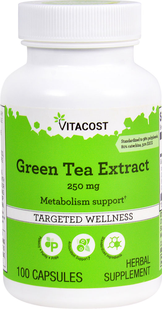 Экстракт зеленого чая - 250 мг - 100 капсул - Vitacost Vitacost