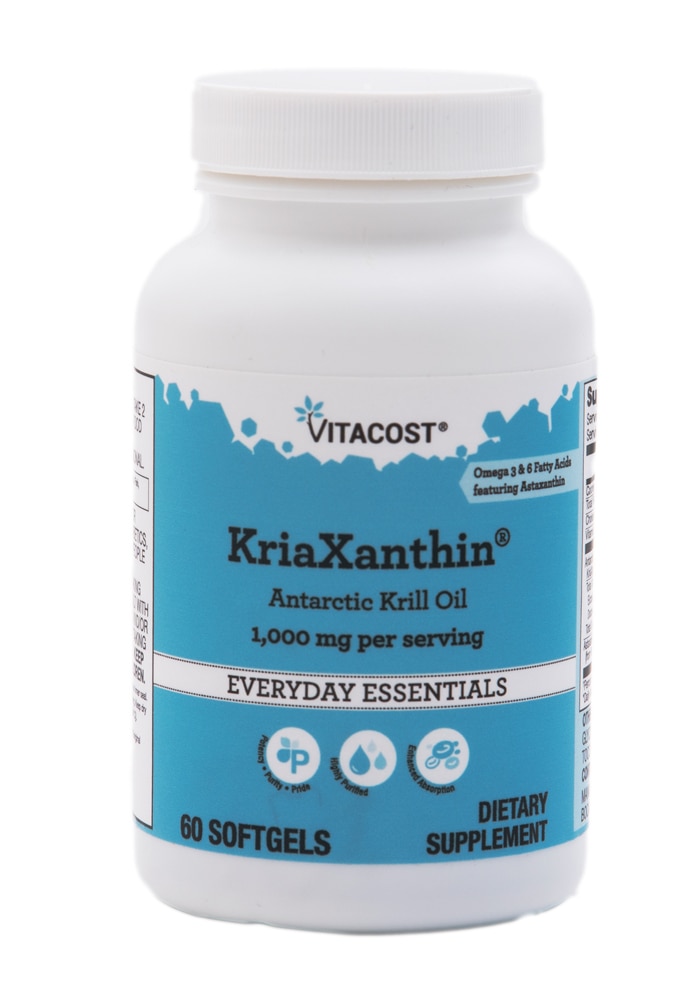 Масло антарктического криля Vitacost KriaXanthin® с астаксантином -- 1000 мг на порцию -- 60 мягких таблеток Vitacost