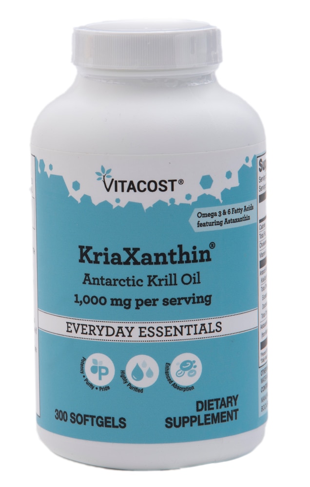 Масло антарктического криля Vitacost KriaXanthin® с астаксантином -- 1000 мг на порцию -- 300 мягких капсул Vitacost