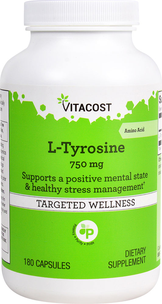 L-Тирозин - 750 мг - 180 Капсул - Vitacost Vitacost
