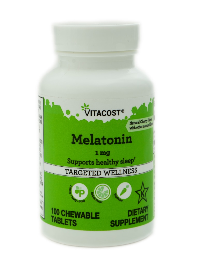 Melatonin Natural Cherry -- 1 mg - 100 Chewable Tablets (Жевательные таблетки) Vitacost