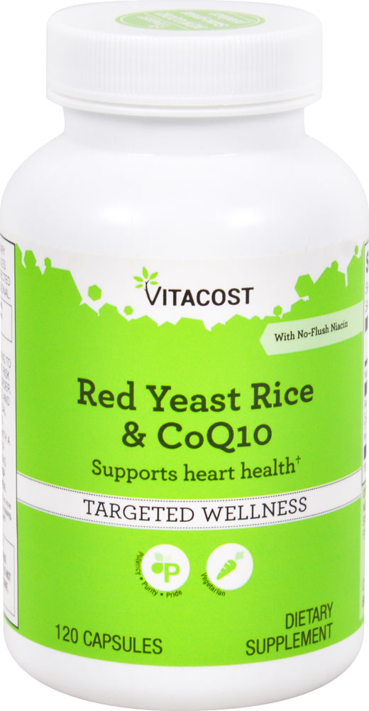 Красный дрожжевой рис и CoQ10 с Ниацином без покраснения - 120 капсул - Vitacost - Система кровообращения Vitacost