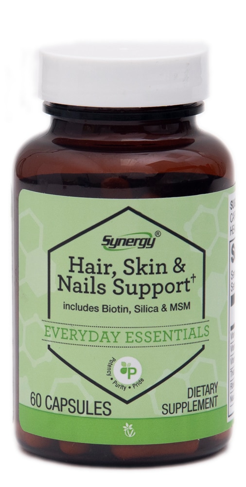 Поддержка волос, кожи и ногтей† Содержит биотин, кремнезем и МСМ, 60 капсул Vitacost-Synergy