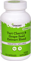 Смесь экстрактов вишни и виноградных косточек Vitacost Tart, стандартизированная, 120 капсул Vitacost