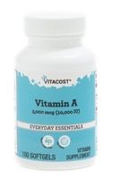 Витамин А - 3000 мкг (10000 МЕ) - 100 мягких капсул - Vitacost Vitacost