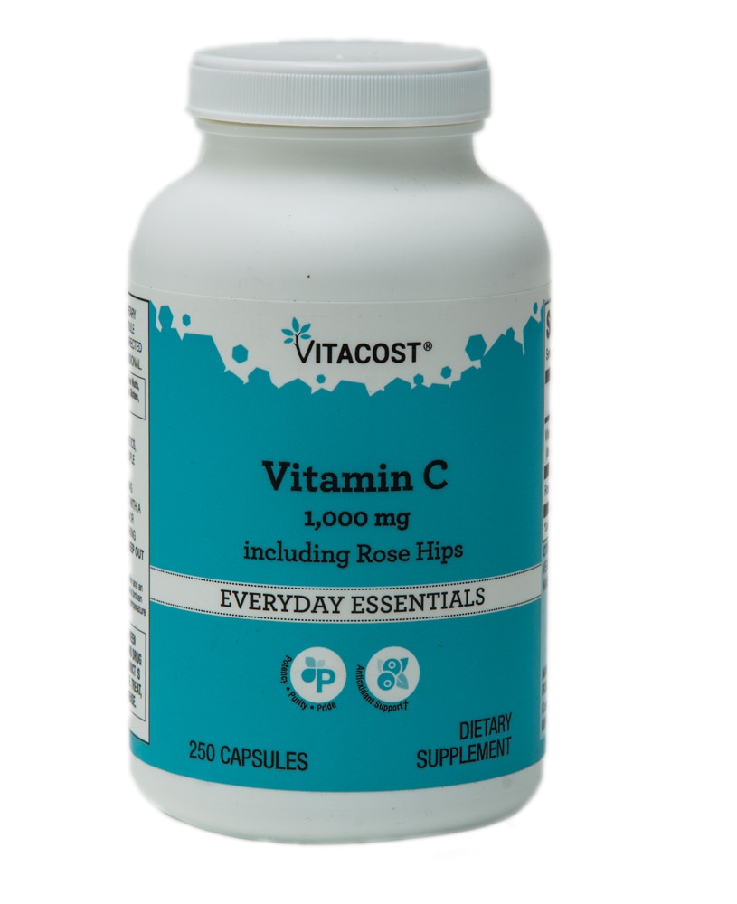 Vitamin C 1000 mg Including Rose Hips -- 250 Capsules (Капсулы) Vitacost