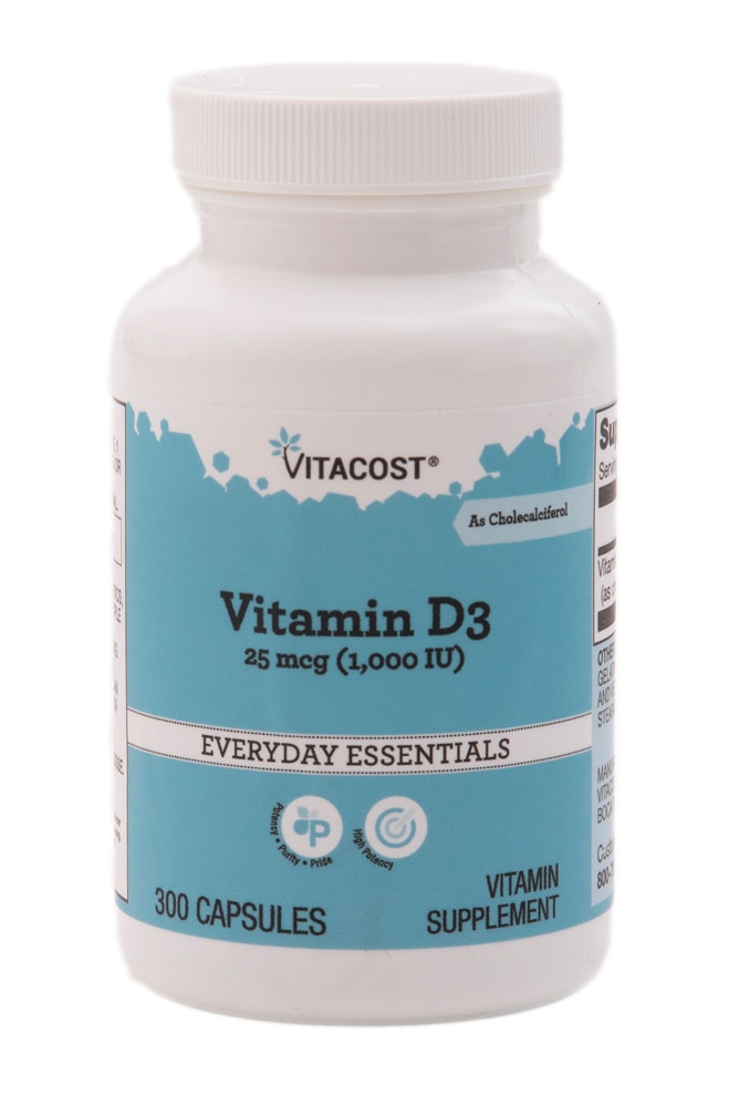 Vitamin D3 as Cholecalciferol -- 25 mcg (1000 IU) - 300 Capsules (Капсулы) Vitacost